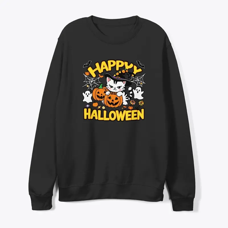 Spooky Happy Halloween Cat T-shirt