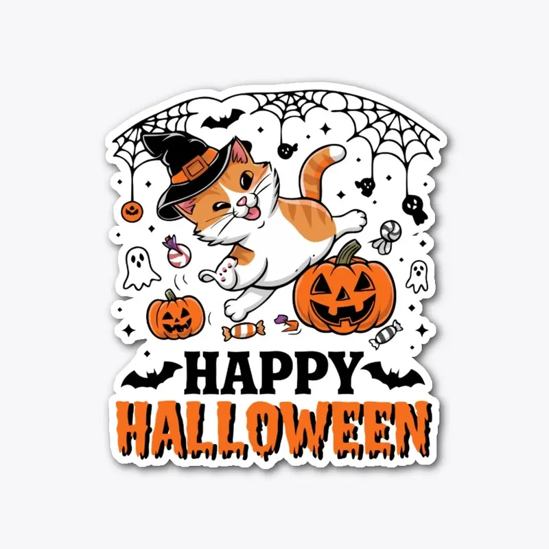 Spooky Happy Halloween Cat T-shirt 