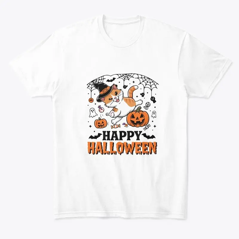 Spooky Happy Halloween Cat T-shirt 