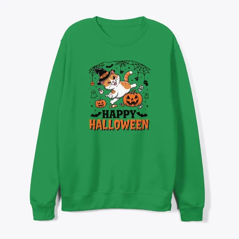 Spooky Happy Halloween Cat T-shirt 