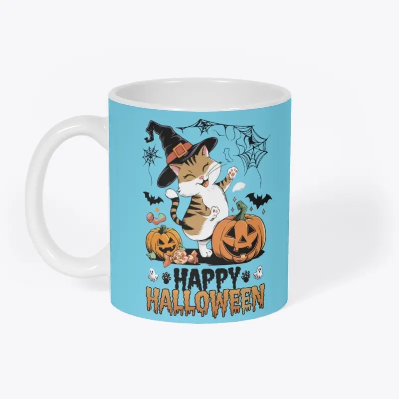 Spooky Happy Halloween Cat T-shirt 