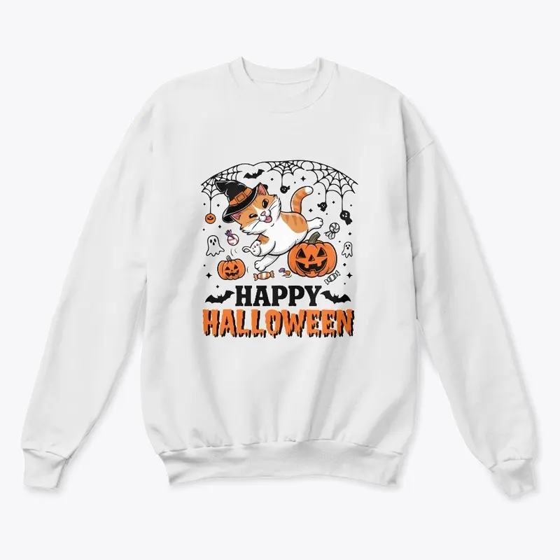 Spooky Happy Halloween Cat T-shirt 