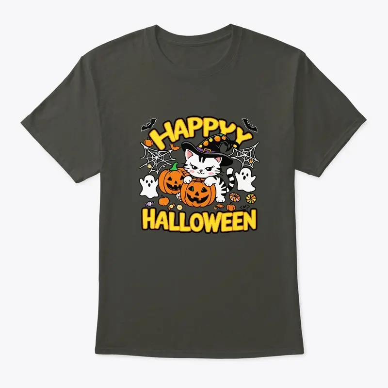 Spooky Happy Halloween Cat T-shirt