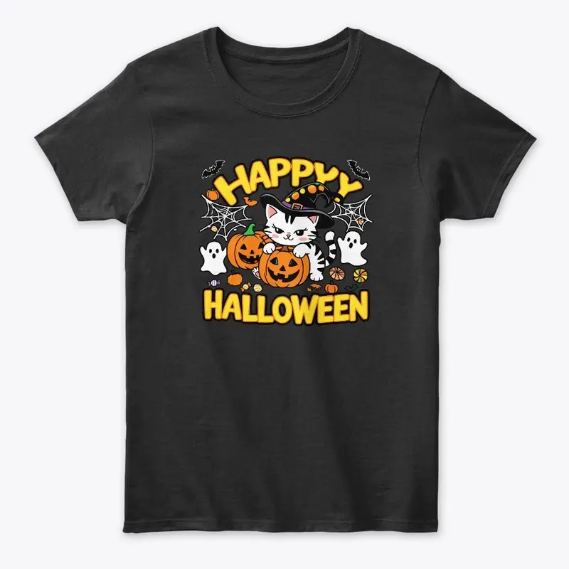 Spooky Happy Halloween Cat T-shirt