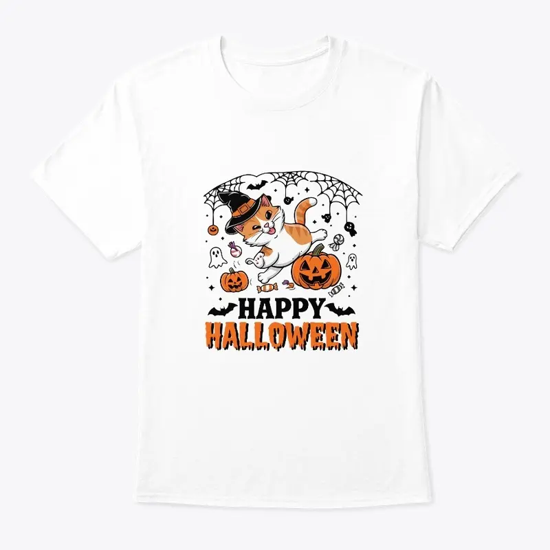 Spooky Happy Halloween Cat T-shirt 