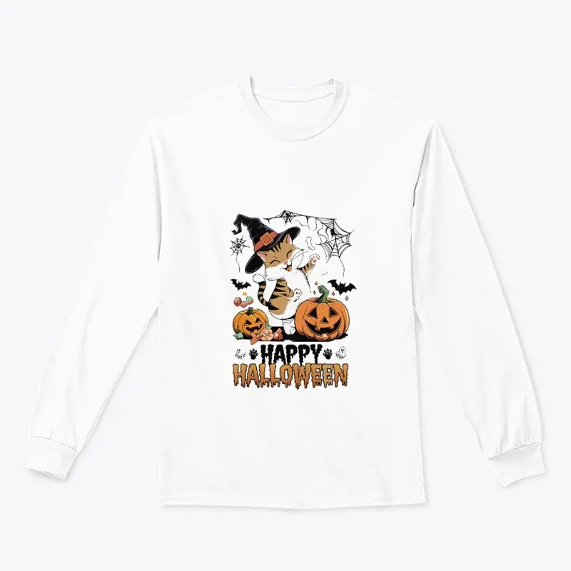 Spooky Happy Halloween Cat T-shirt 