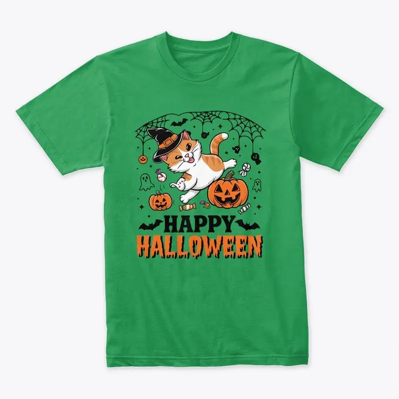 Spooky Happy Halloween Cat T-shirt 