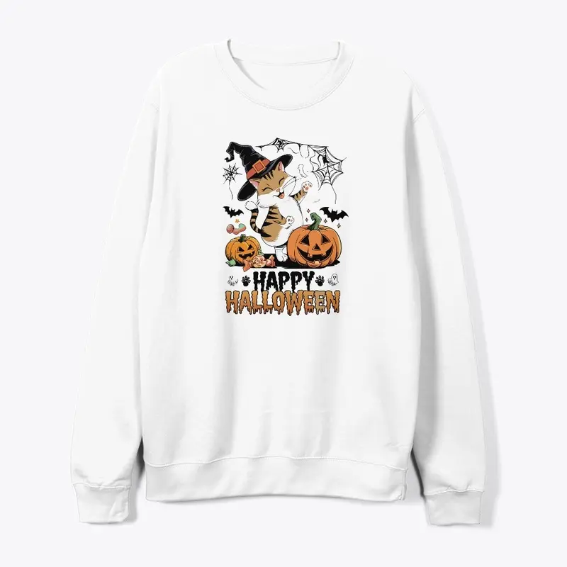 Spooky Happy Halloween Cat T-shirt 