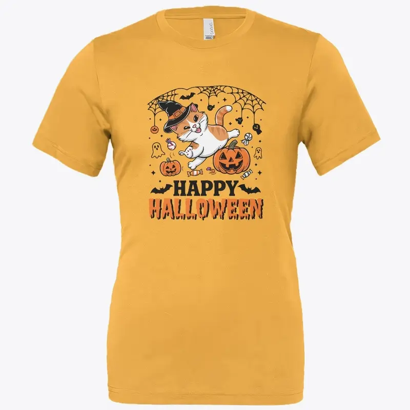 Spooky Happy Halloween Cat T-shirt 