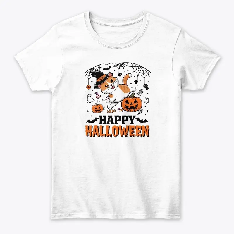 Spooky Happy Halloween Cat T-shirt 