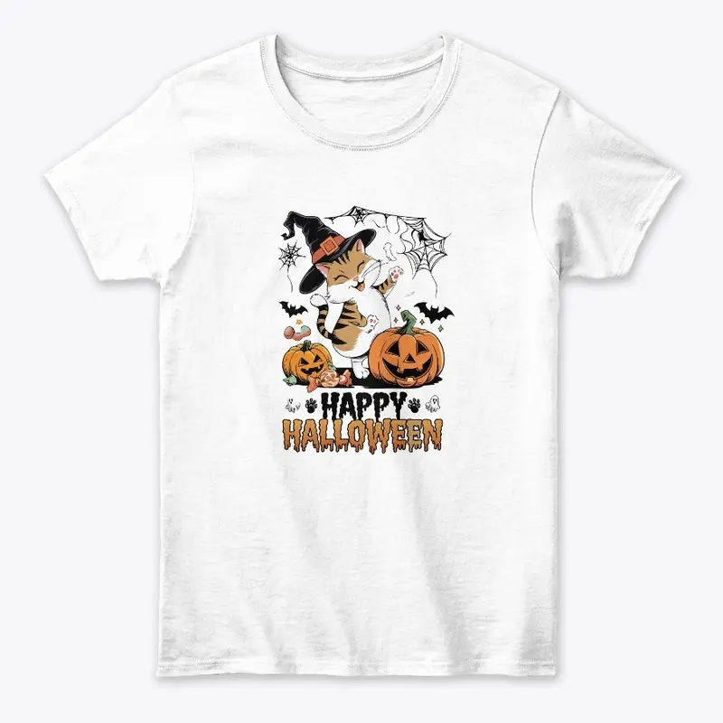 Spooky Happy Halloween Cat T-shirt 