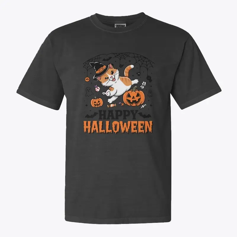 Spooky Happy Halloween Cat T-shirt 