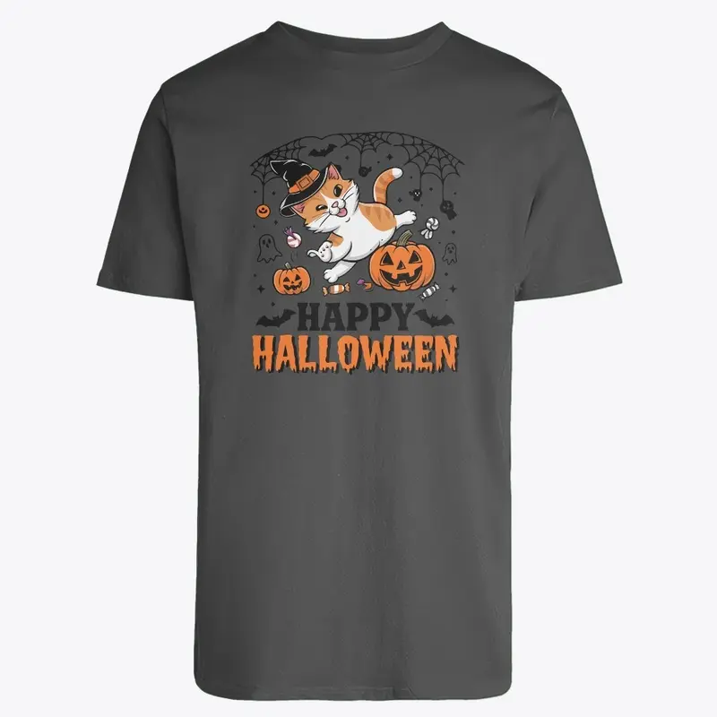 Spooky Happy Halloween Cat T-shirt 