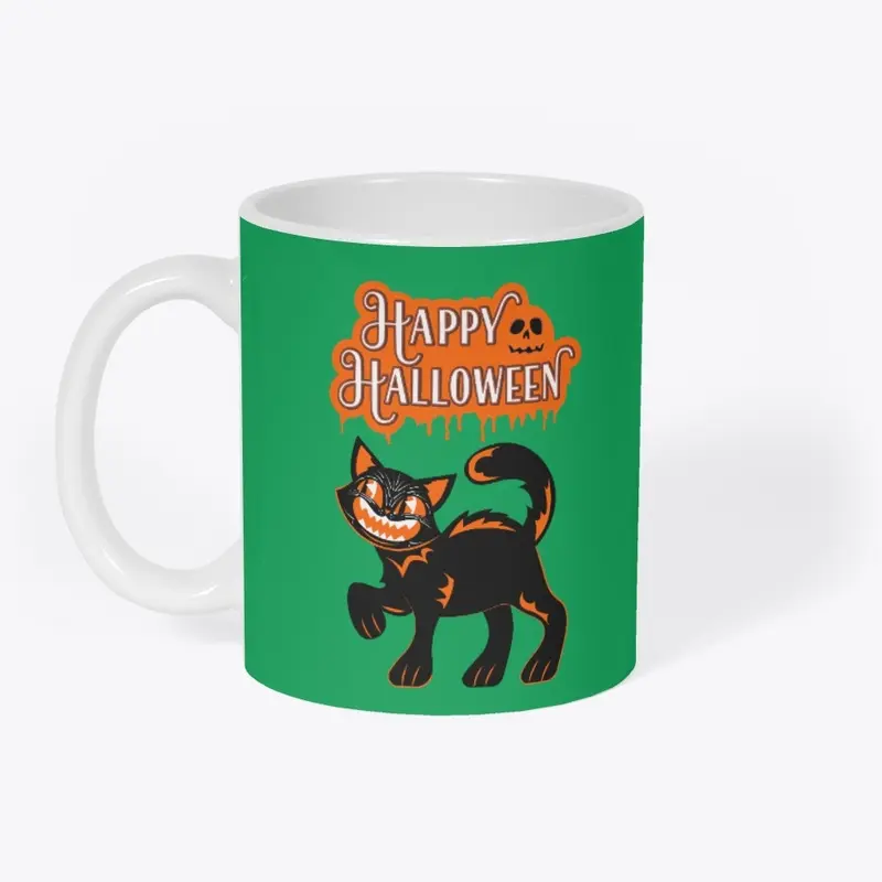 Happy Halloween Cat BlacK, T-shirt Mug..