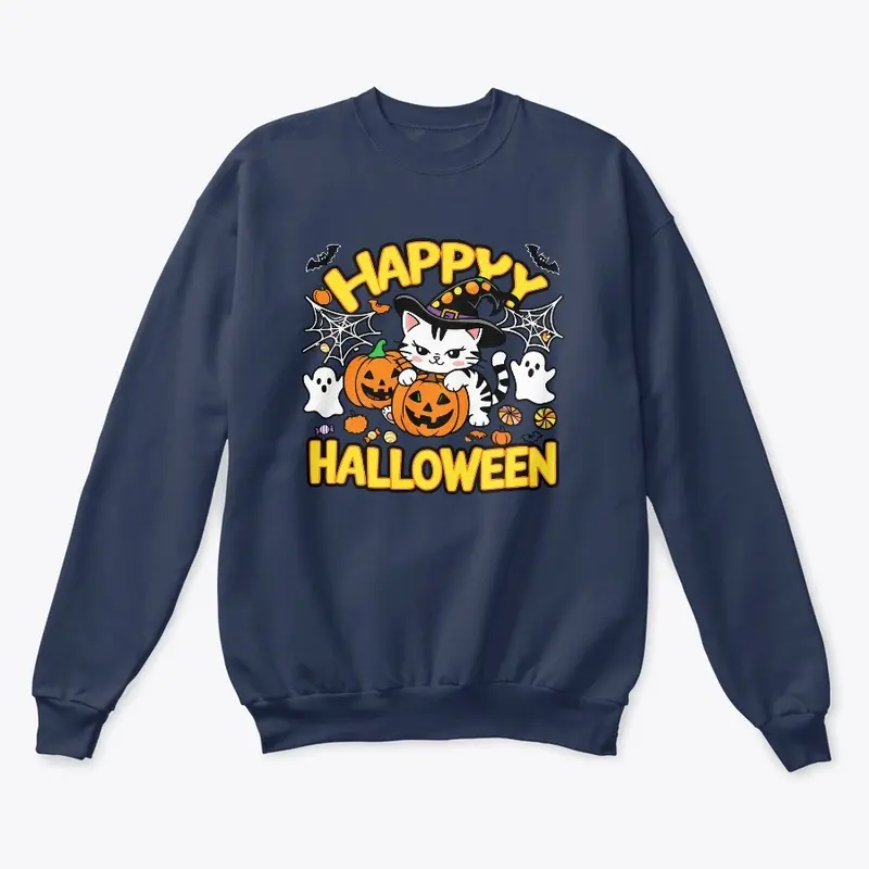 Spooky Happy Halloween Cat T-shirt