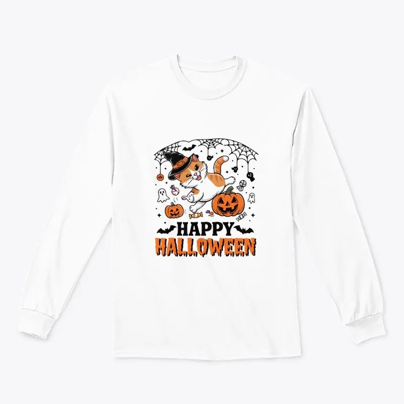 Spooky Happy Halloween Cat T-shirt 