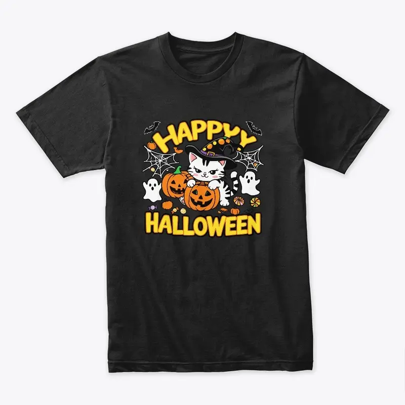 Spooky Happy Halloween Cat T-shirt