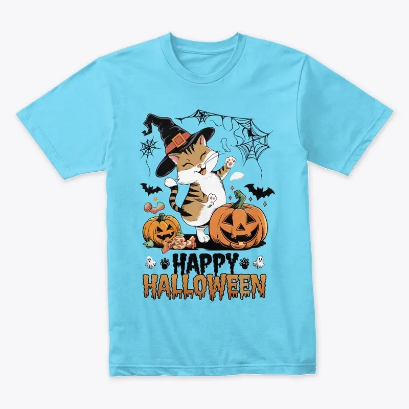 Spooky Happy Halloween Cat T-shirt 